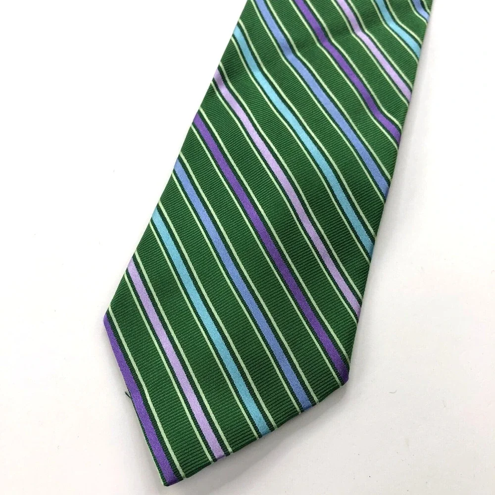 Brooks Brothers Makers 100% Silk Neck Tie Men’s Striped Green 60 Inch By 3.5